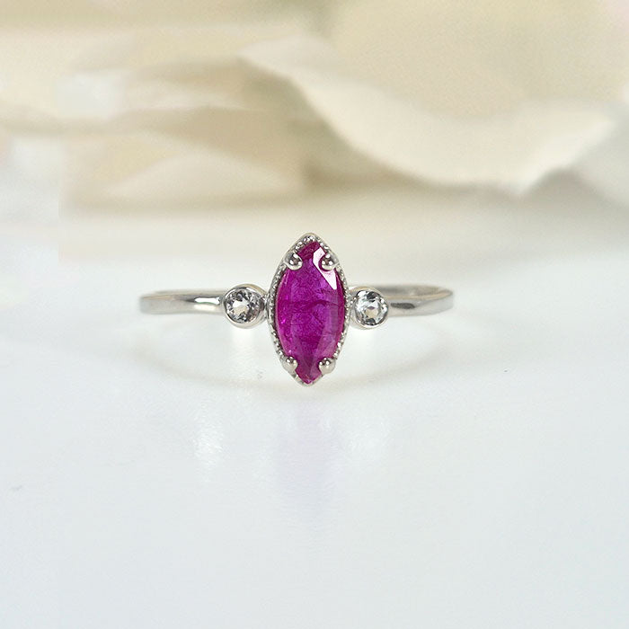 Marquise Dreams Ring in real natural original Ruby in 925 silver for birthstone, party, or casual wear. lightweight, delicate, dainty designer jewelry