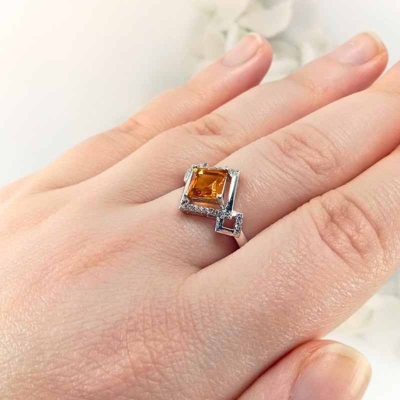 Front View of the Dazzling Citrine Ring in 925 Sterling Silver for Women