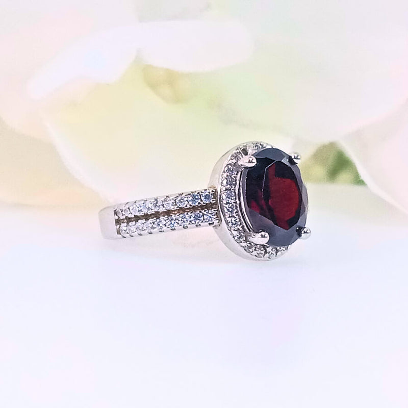 Authentic 925 sterling silver garnet ring for women