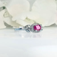 3/4 right angle of the Lalita Rose Pink Ruby Ring