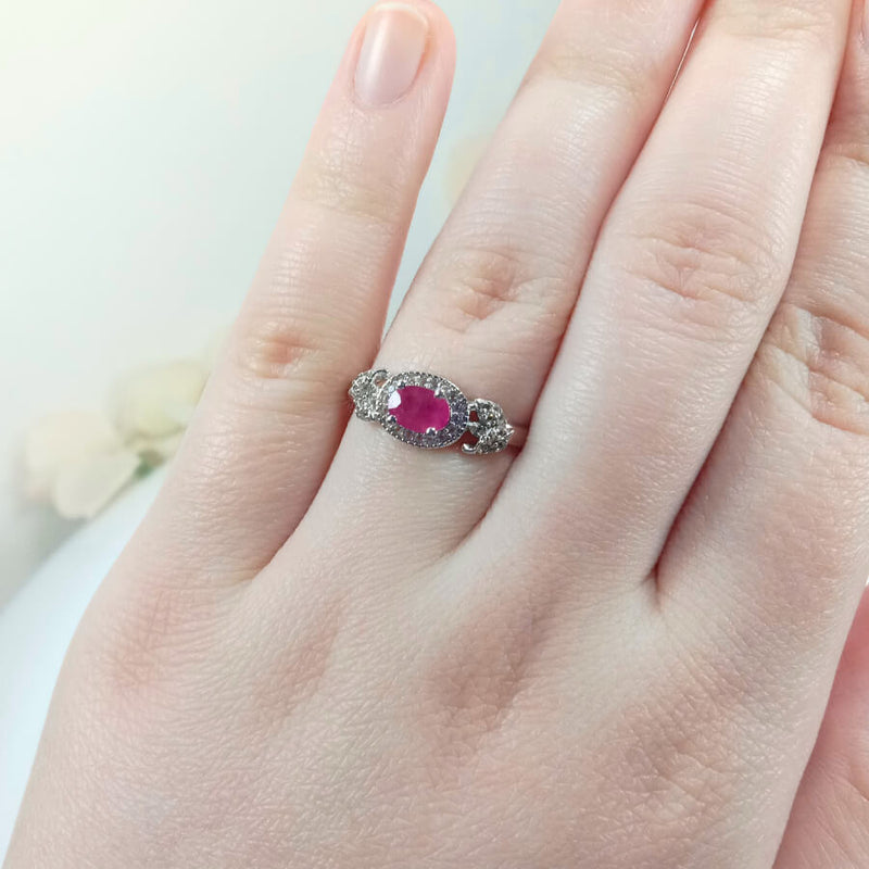 Side profile of the Lalita Rose Pink Ruby Ring in sterling silver