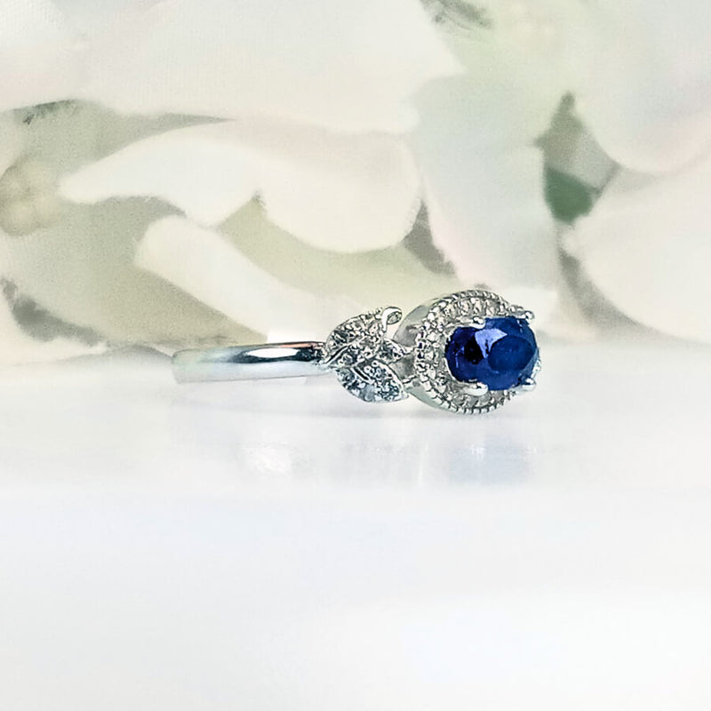 3/4 right angle of the Royal Deep Sea Blue Sapphire Ring