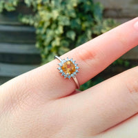 Side view of yellow citrine ring in 925 sterling silver