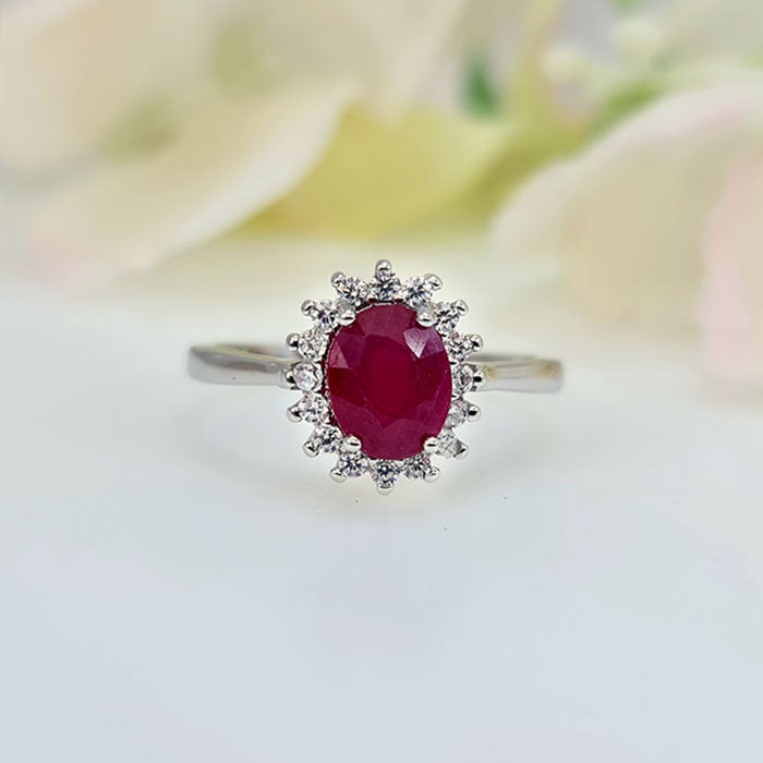 Princess Ruby Ring in authentic and original Ruby in high quality silver for birthstone, party, or casual wear. lightweight, delicate, dainty designer jewelry.