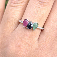 Royal Pear Trio Ring in original and authentic Topaz Emerald