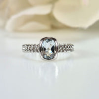 Cuban Link Ring in original and authentic Aquamarine in 925 silver for birthstone, party, or casual wear. lightweight, delicate, dainty designer jewelry