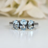 Trio Ring in original and authentic Aquamarine in 925 silver for birthstone, party, or casual wear. lightweight, delicate, dainty designer jewelry