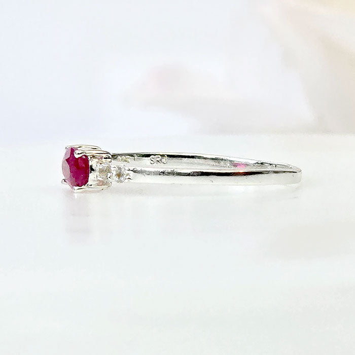 Gem of Passion Ring in real natural original  ruby flanked by diamonds on the sides in 925 silver for birthstone