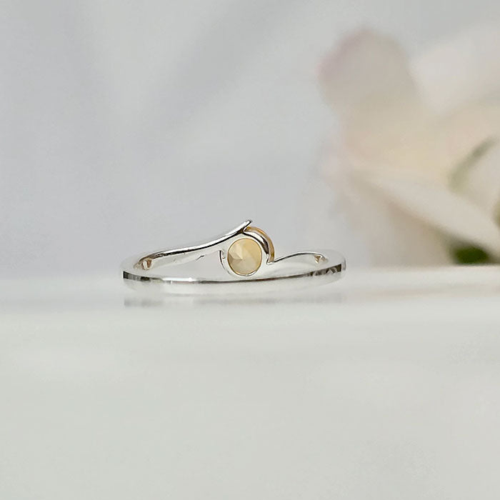 Golden Swirl Ring in real natural original citrine  in 925 silver with twisted band design for birthstone