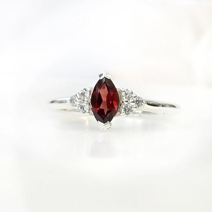 Victorian Ring in real natural original marquise shape garnet in 925 silver for birthstone, party, or casual wear. light weight, delicate, dainty designer jewellery.