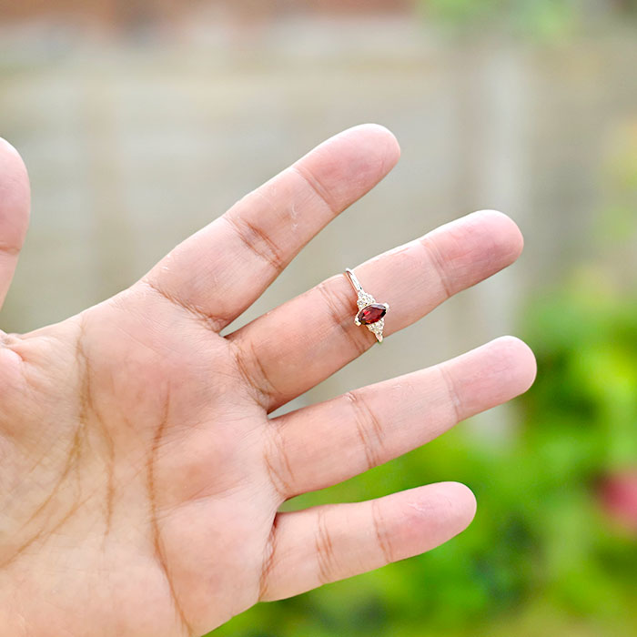 Victorian Ring in real natural original marquise shape garnet in 925 silver for birthstone