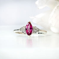 Marquise Meadow Ring in real natural original Tourmaline in 925 silver with diamonds on either side for birthstone, party, or casual wear. light weight, delicate, dainty designer jewellery