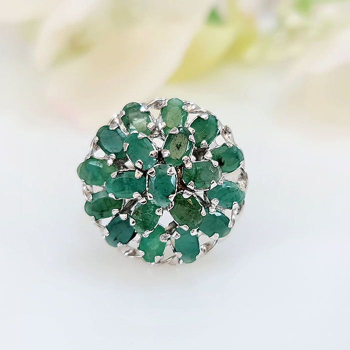 Emerald Bloom Ring in original Emerald for birthstone, party, and casual wear. lightweight, delicate, dainty designer jewelry.
