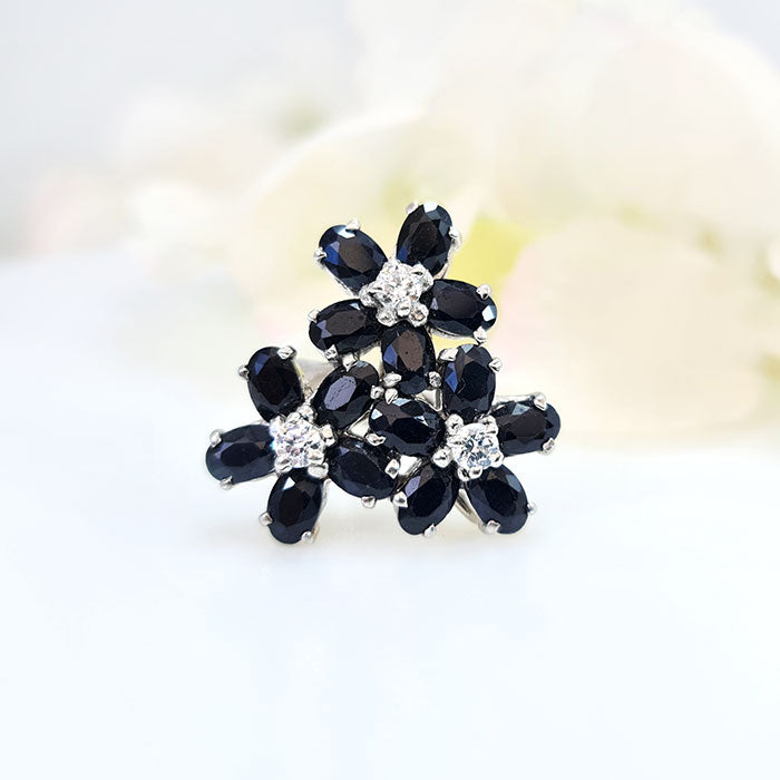 Grape Cluster Ring in authentic and original Blue Sapphire in high quality silver for birthstone, party, or casual wear. lightweight, delicate, dainty designer jewelry.

