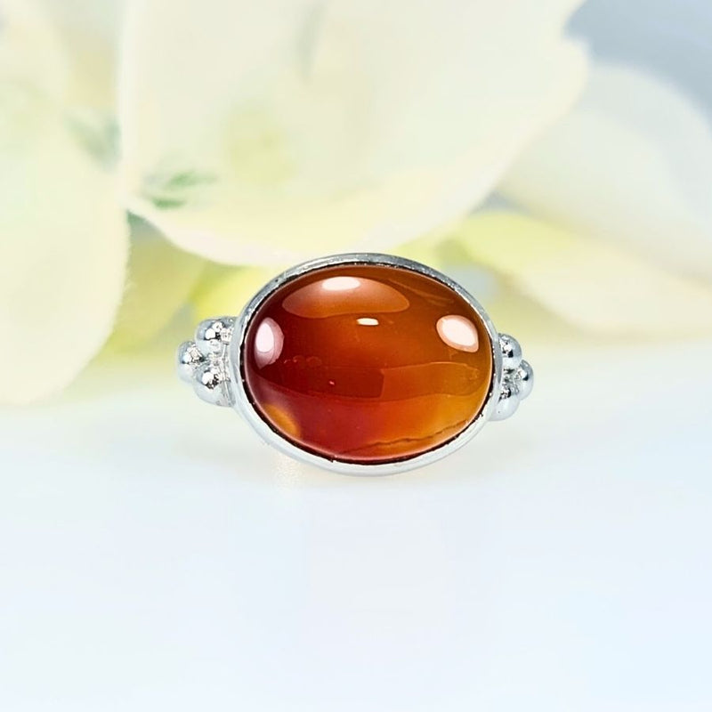 Front view of Brown Akeek Women Ring crafted in 925 Sterling Silver, protection positivity birthstone May, UK Manchester