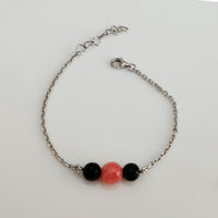 Vibrant Bracelet - Rhodochrosite & Black Onyx in high quality silver ready available at Nafisa Designs