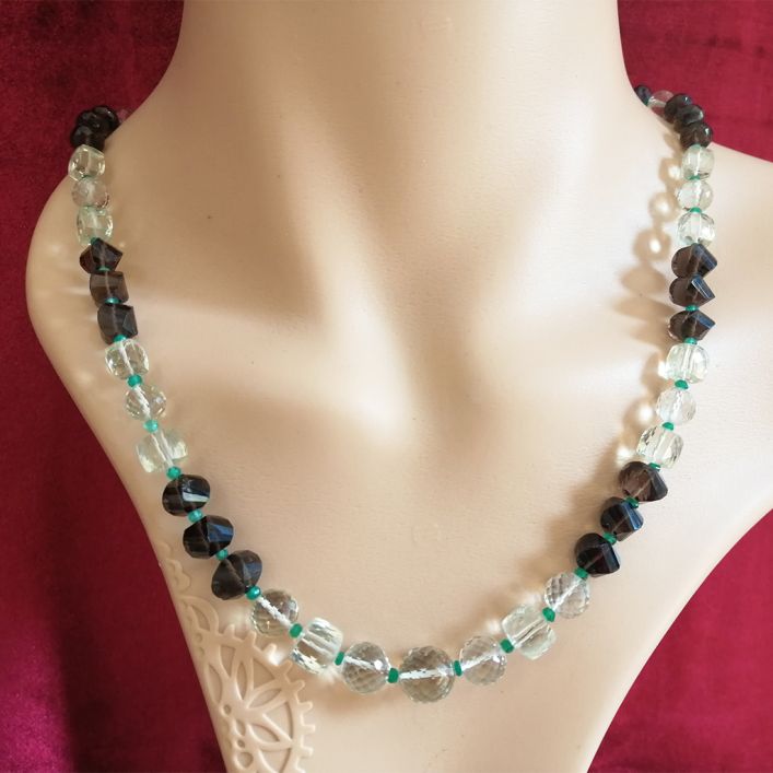 Green Amethyst and Smoky Topaz Necklace