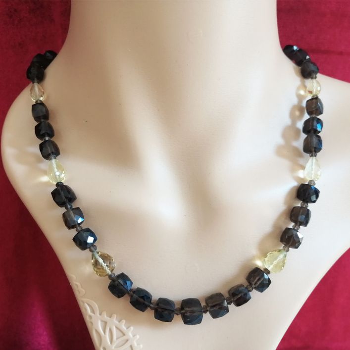Lemon Quartz and  Smoky Topaz Necklace