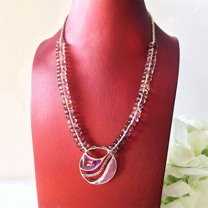 Floret Necklace with Pendant- Amethyst & Rose Quartz