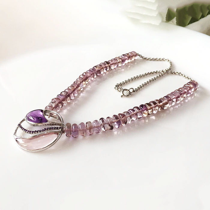 Floret Necklace with Pendant- Amethyst & Rose Quartz