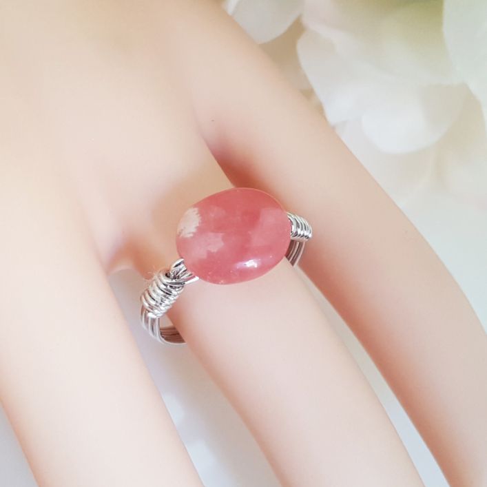 Rhodochrosite ring in high quality silver ready available at Nafisa Designs