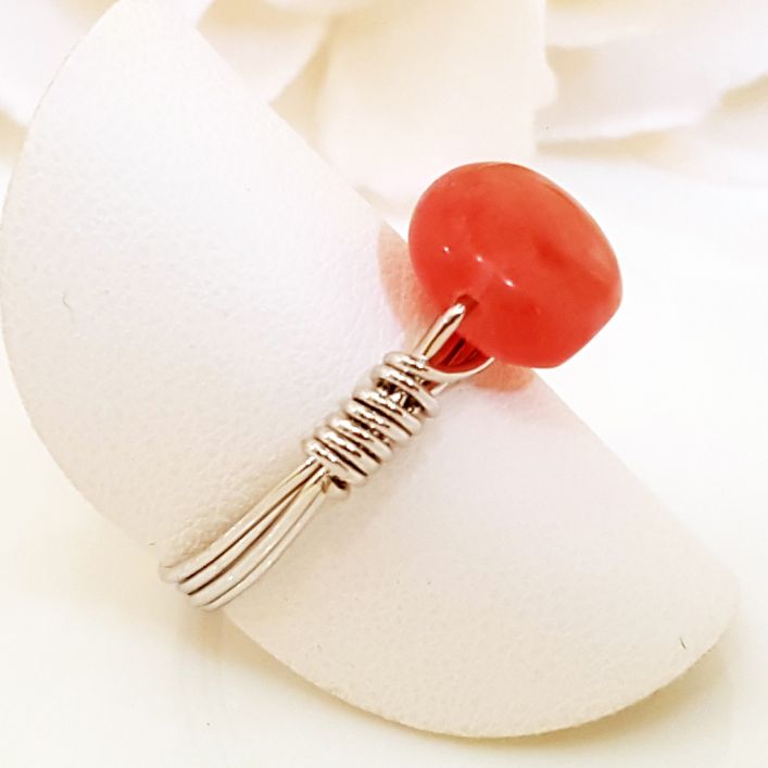 Rhodochrosite ring in high-quality silver ready available at Nafisa Designs