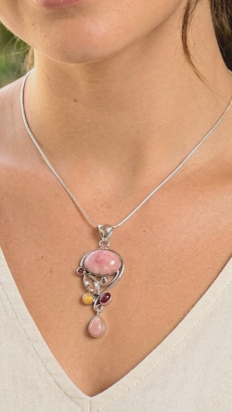 Castle Pink Opal Pendant - with topaz and tourmaline
