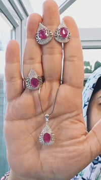 Monarch Ruby Jewelry Set – Regal Ring, Earrings & Pendant Trio