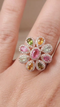 Stellar Ring - Yellow Sapphire, Prehnite  & Tourmaline