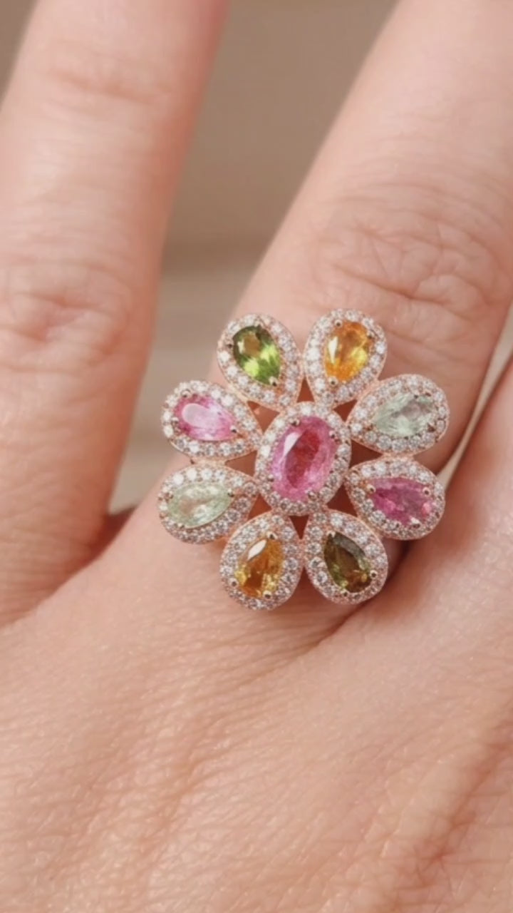 Stellar Ring - Yellow Sapphire, Prehnite  & Tourmaline