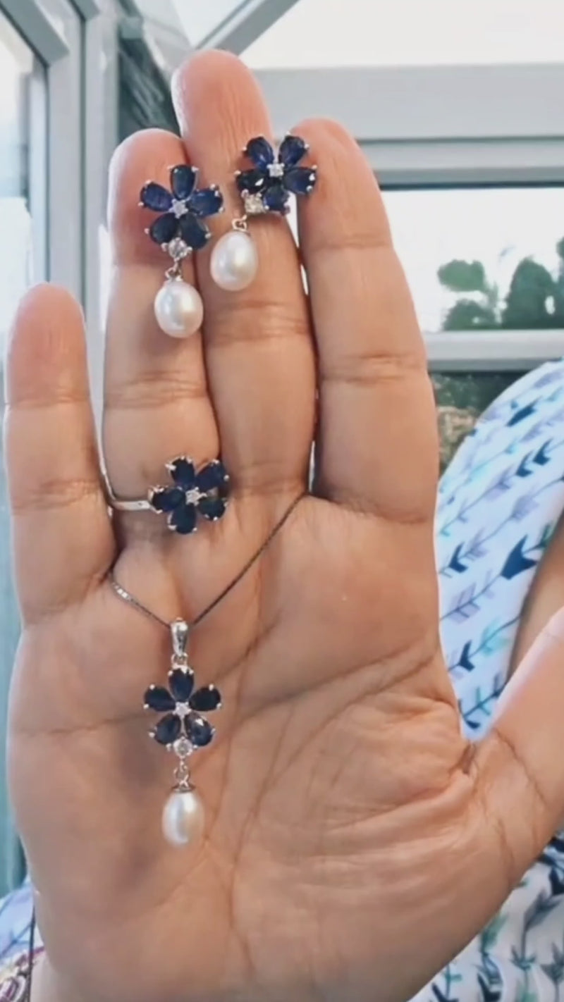 Classic Floral Sapphire Jewelry Set