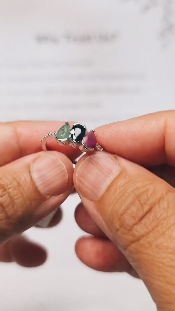 Royal Pear Trio Ring -  Emerald, Ruby, and Sapphire Ring