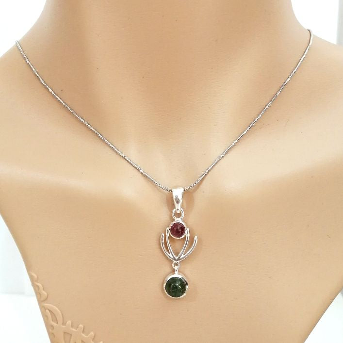 Ardour Pendant - Rhodolite & Tourmaline in high quality silver ready available at Nafisa Designs