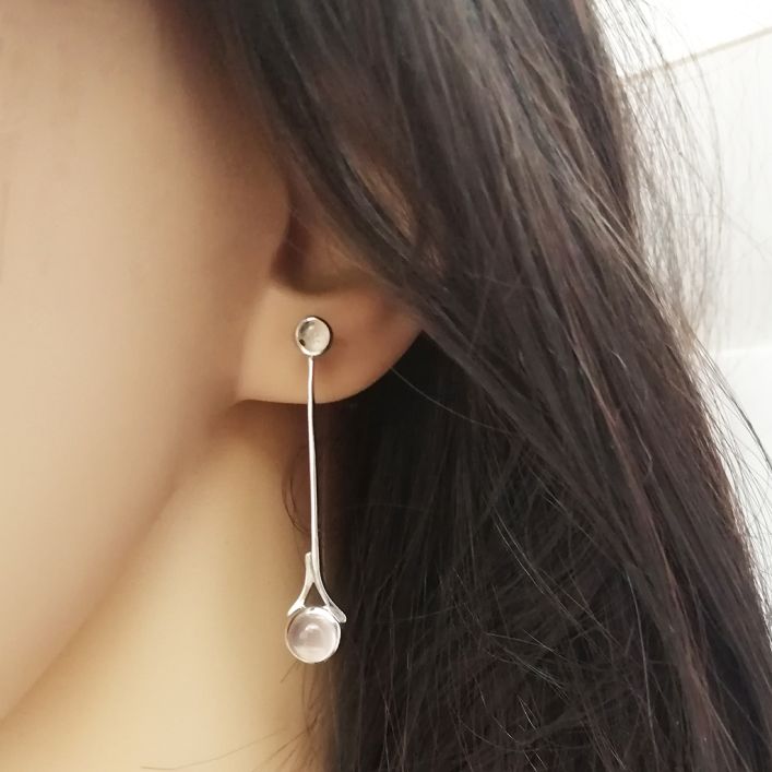 Pensile Earrings- Rose Quartz & Black Rutile