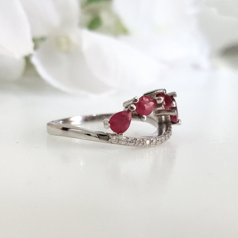 RUBY MONARCH RING IN PEAR SHAPE GENUINE RED RUBY FOR WOMAN IN SILVER STERLING 925