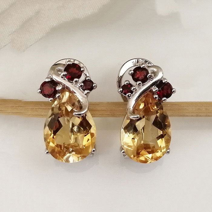 Aphid Earrings - Garnet & Citrine