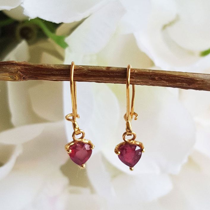 Ruby Heart Dangle Earrings