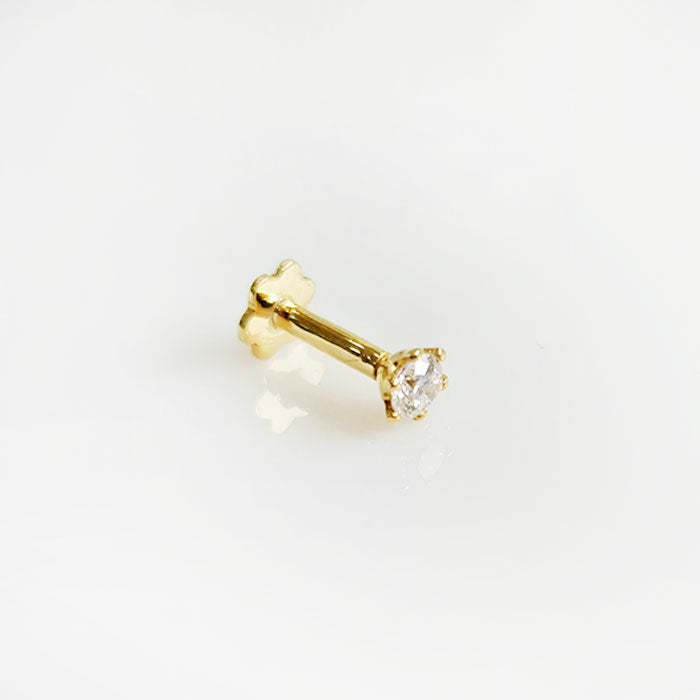 Diamond Nose Stud 2MM Gold Pin Pipe - 0.03 Ct - VS