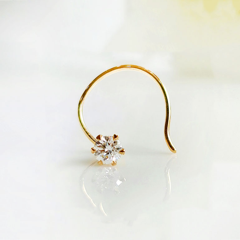 18 k Gold real Diamond Nose Wire Pin 3MM 0.11 Ct 