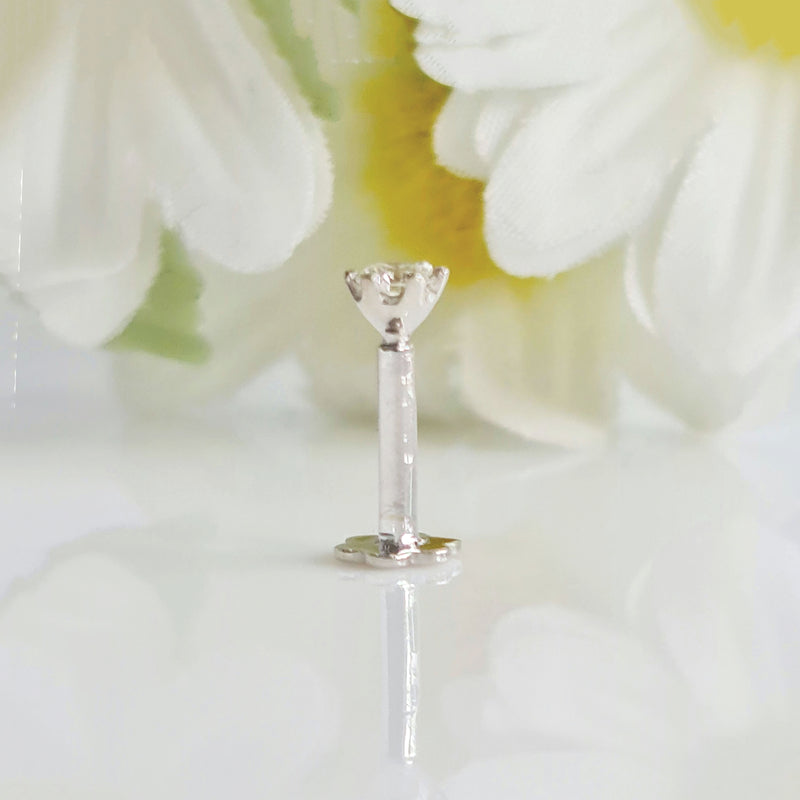 Diamond Nose Stud18Kt White Gold Pin Pipe - 0.11 Ct - VS