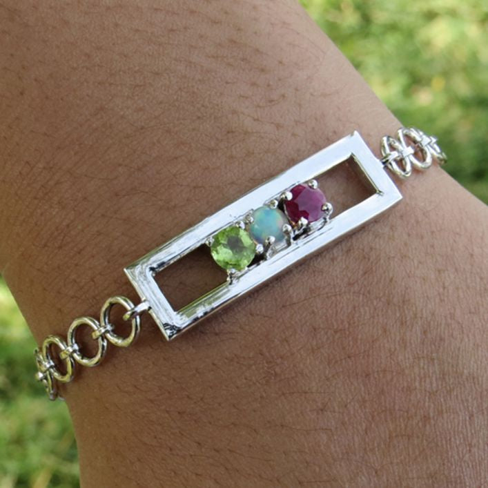 Birthstone Sisters bracelet - Amethyst, Ruby, Onyx