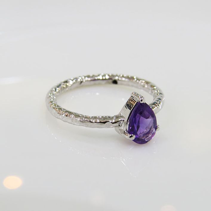 Birthstone Dewdrop Ring - Amethyst