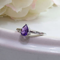 Birthstone Dewdrop Ring - Amethyst