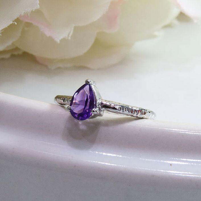 Birthstone Dewdrop Ring - Amethyst