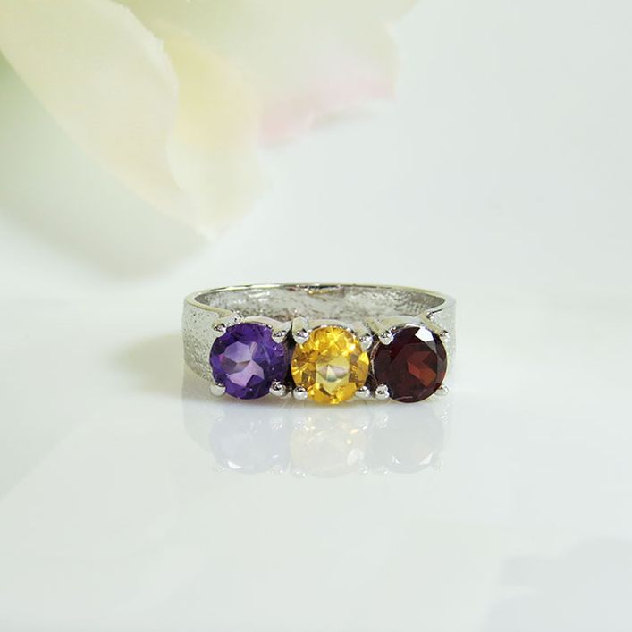 Birthstone Trio Ring-Garnet,Citrine,Ametyest