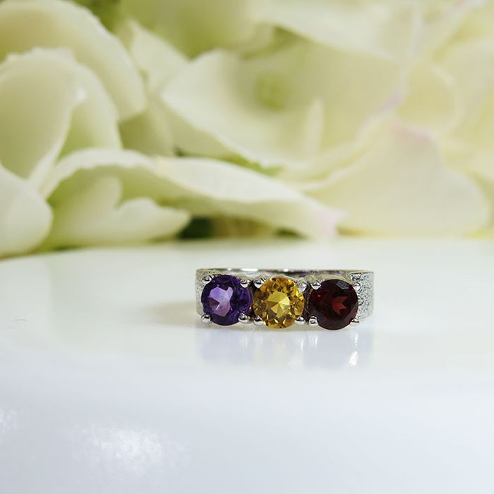 Birthstone Trio Ring-Garnet,Citrine,Ametyest