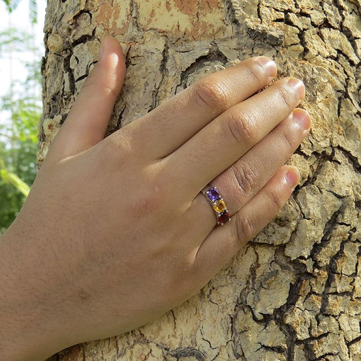 Birthstone Trio Ring-Garnet,Citrine,Ametyest