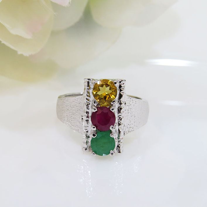 Birthstone Dangal Ring - Emerald, Ruby ,Citrine