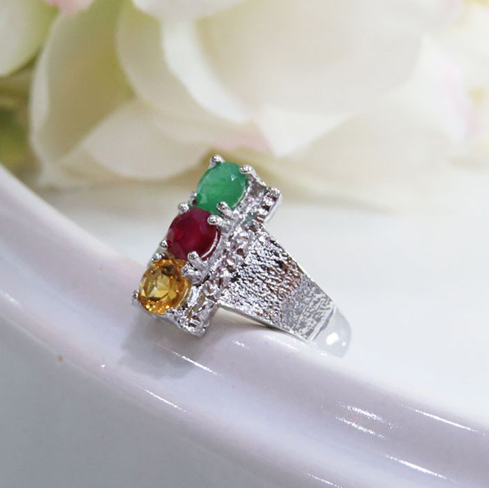 Birthstone Dangal Ring - Emerald, Ruby ,Citrine