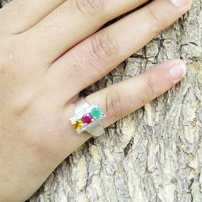 Birthstone Dangal Ring - Emerald, Ruby ,Citrine